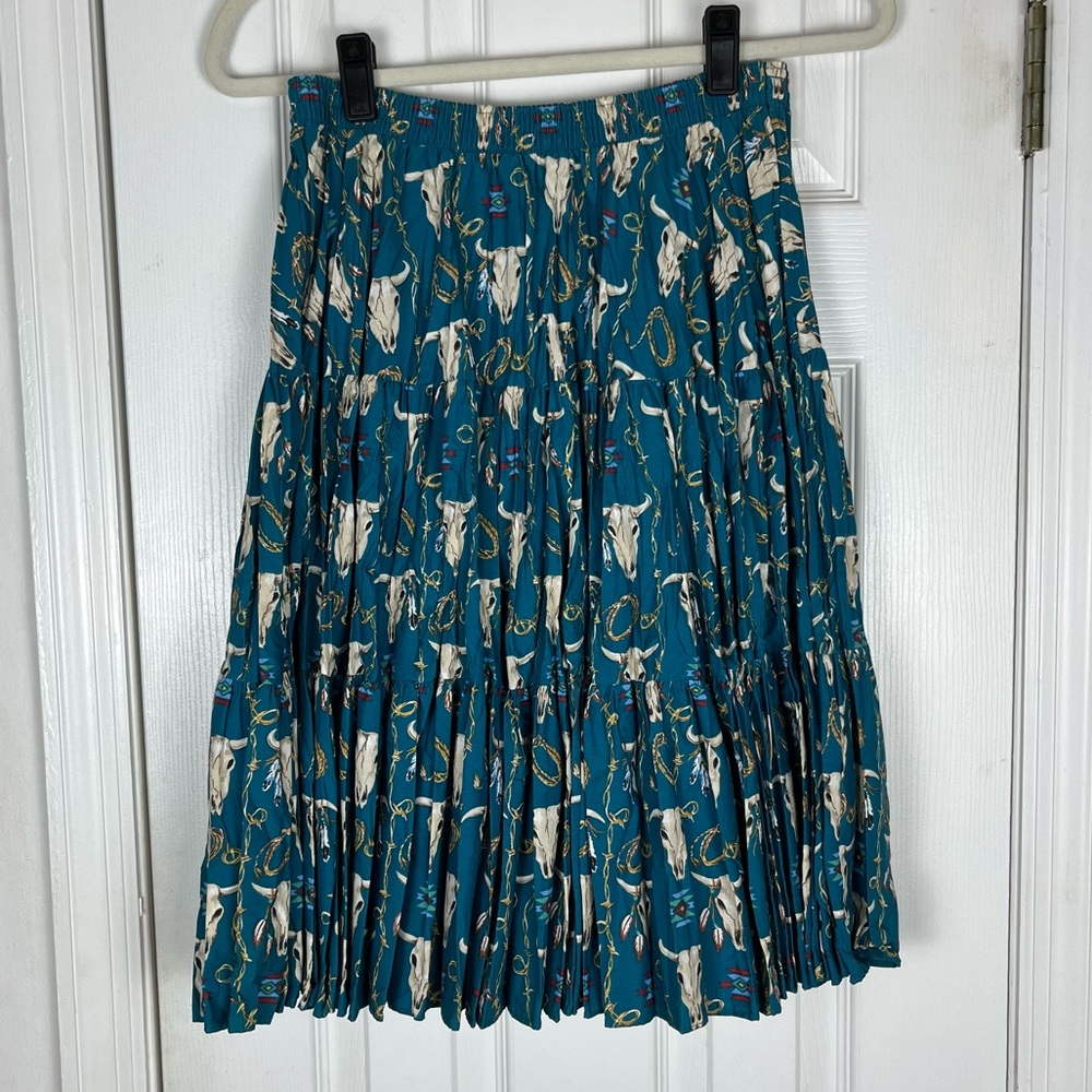 Vintage Malco Modes Country Western Heavy Pleated Tiered Flare Midi Skirt